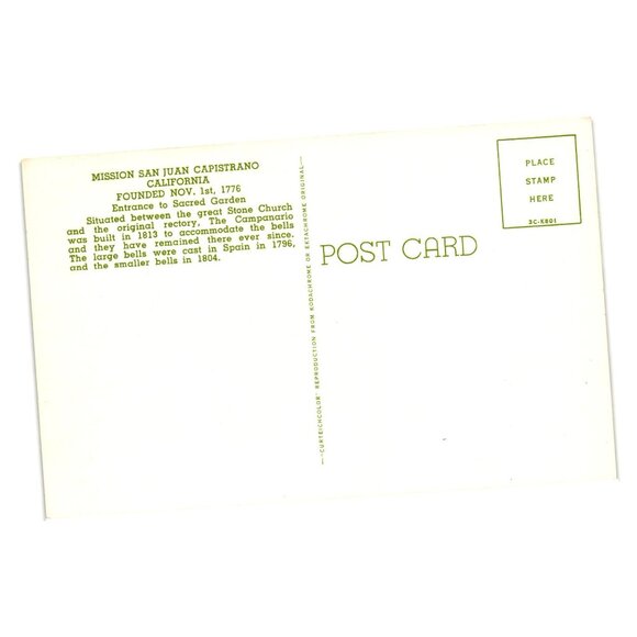 Vintage Mission San Juan Capistrano California Postcard Campanario Tourism View - Picture 2 of 2